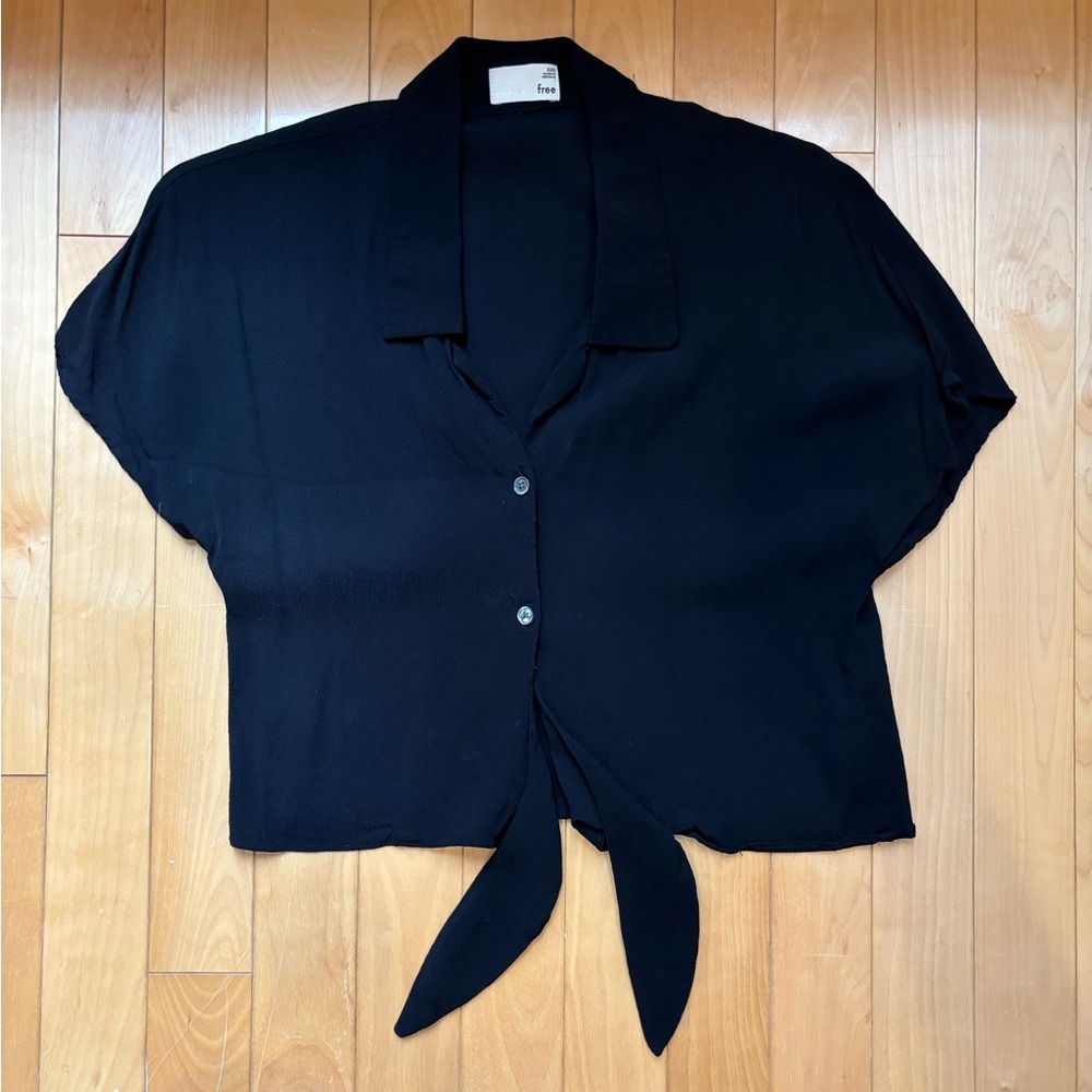 Aritzia Wilfred Free Black Front Tie Button-Down Shirt Size XXS